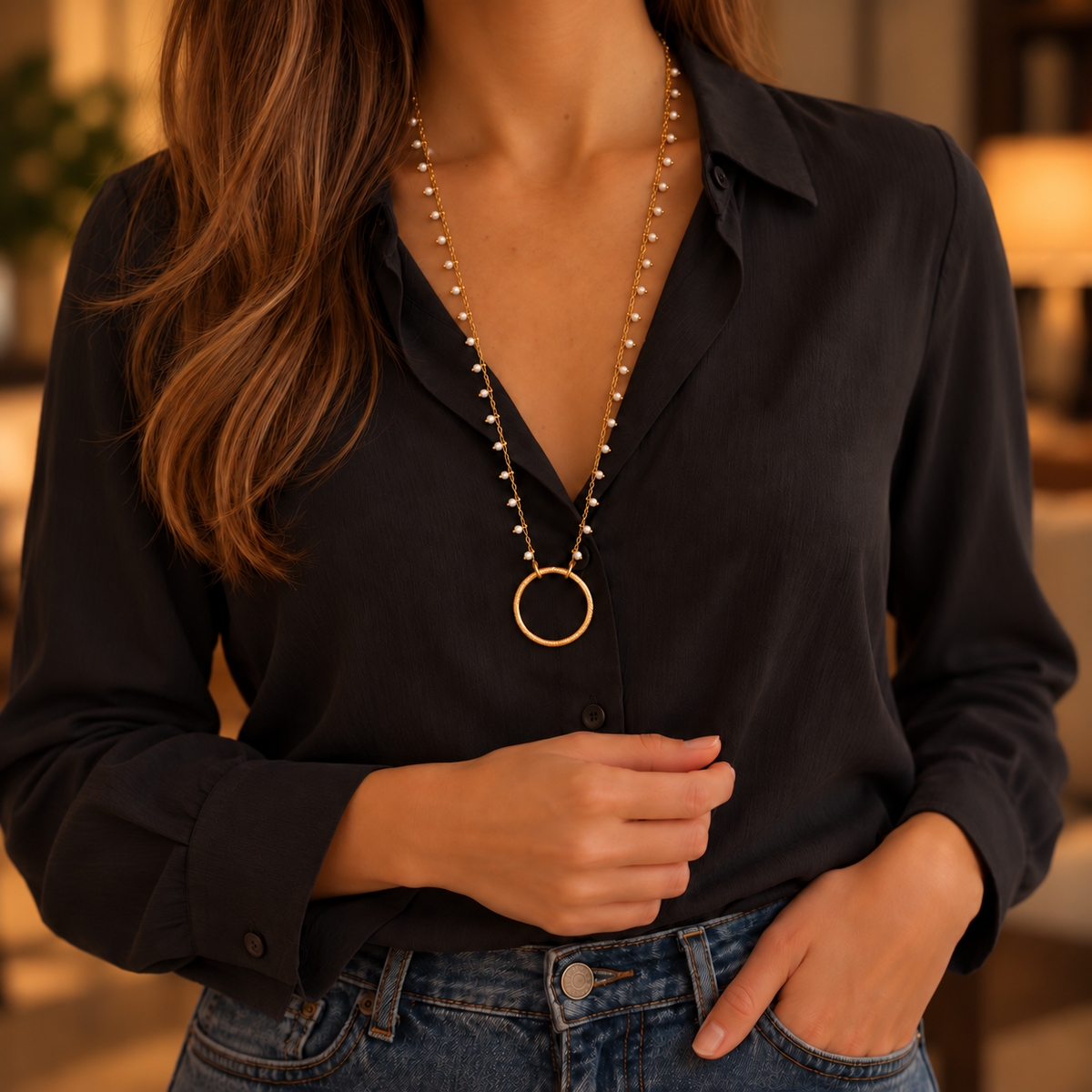 Collier de lunettes Charlotte blanc porté – LUTECE